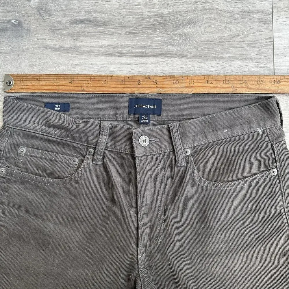 J Crew Pants Jeans Men Brown 484 Corduroy Slim Straight 5 Pocket fits-32/30 $98
